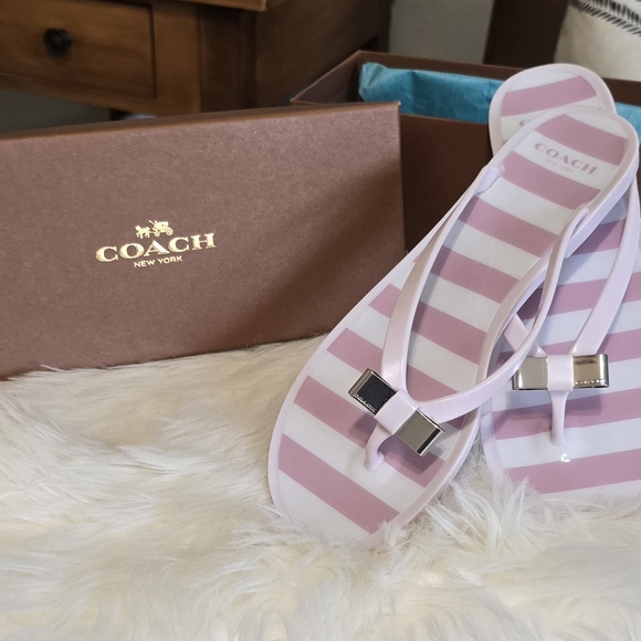 Coach Pink and White Flip Flops- Size 8 - Picture 2 of 8